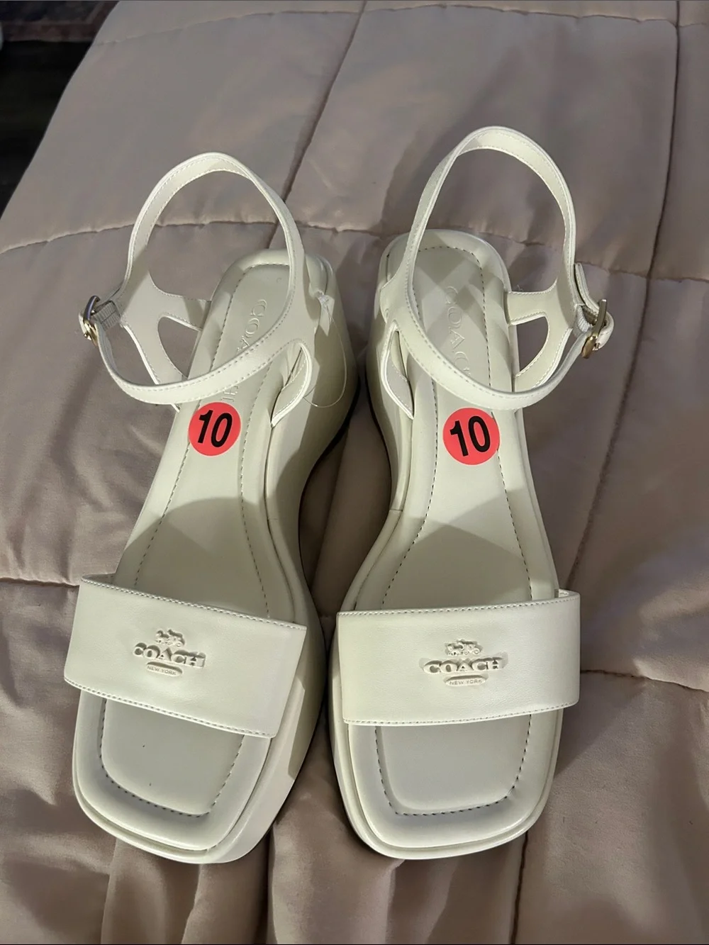 NWOT Women’s Coach Gale Wedge Sandal | Chalk Leather